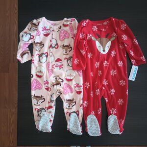 CARTER'S JUST ONE YOU SANTA REINDEER FOOTED FLEECE PAJAMAS 2 PC SET 12 MOS NWT